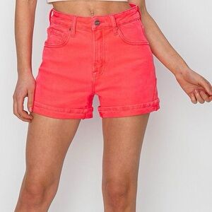 High Rise Coral Cuffed Shorts